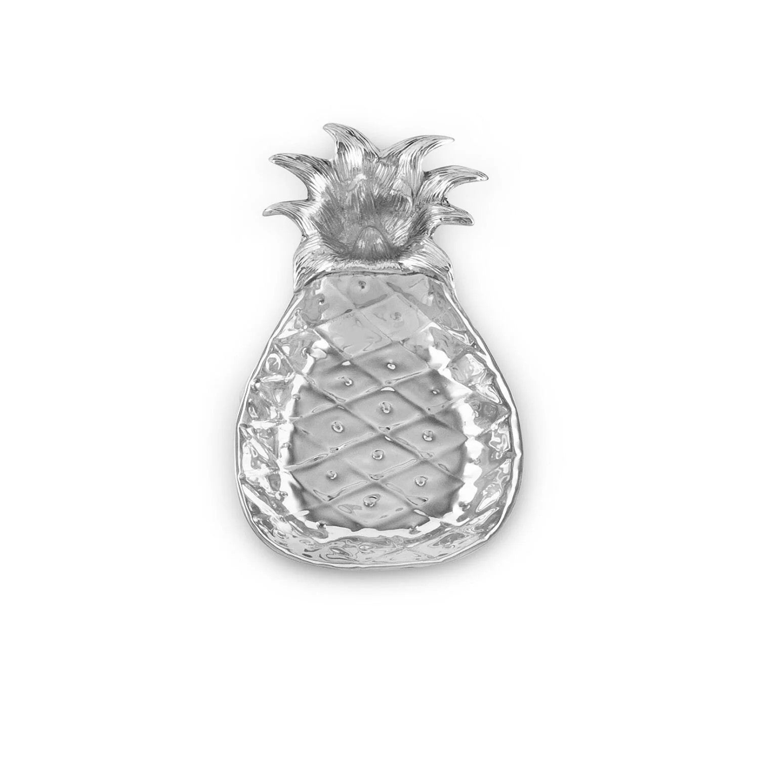 Mellow Monkey GARDEN Pineapple silver chip and dip serving bowl, made of aluminum alloy, with a two-chambered design.