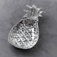 Mellow Monkey GARDEN Pineapple chip and dip serving bowl in silver aluminum. Features a two-chambered design.
