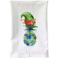 Mellow Monkey white cotton flour sack towel featuring a festive pineapple decorated with sea glass and an elf hat.