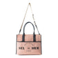 Mellow Monkey pink up-cycled canvas tote bag with Sel de Mer Paris print, leather handles, and detachable strap.