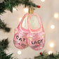 Mellow Monkey pink glitter cat lady slippers blown glass holiday ornament