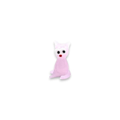 Mellow Monkey handblown pink glass mini cat figurine with whimsical eyes