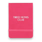 Mellow Monkey pink leatherette pocket journal with Tired Moms Club embossed on the front and an elastic closure band.