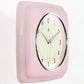 Mellow Monkey retro square pink wall clock with cream face and black numbers. 9.25-in.