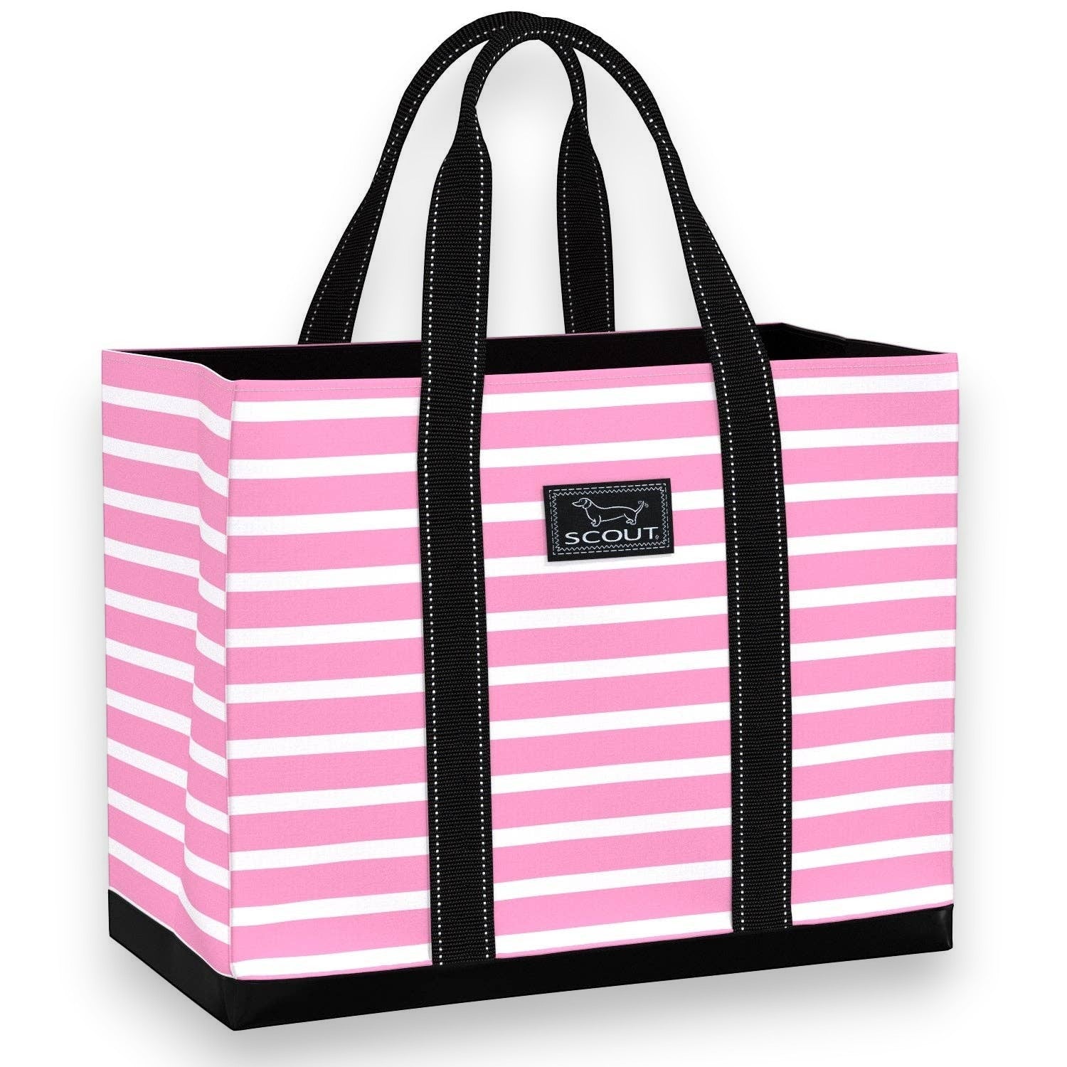 Mellow Monkey Original Deano large tote bag in pink and white stripes with black handles and base