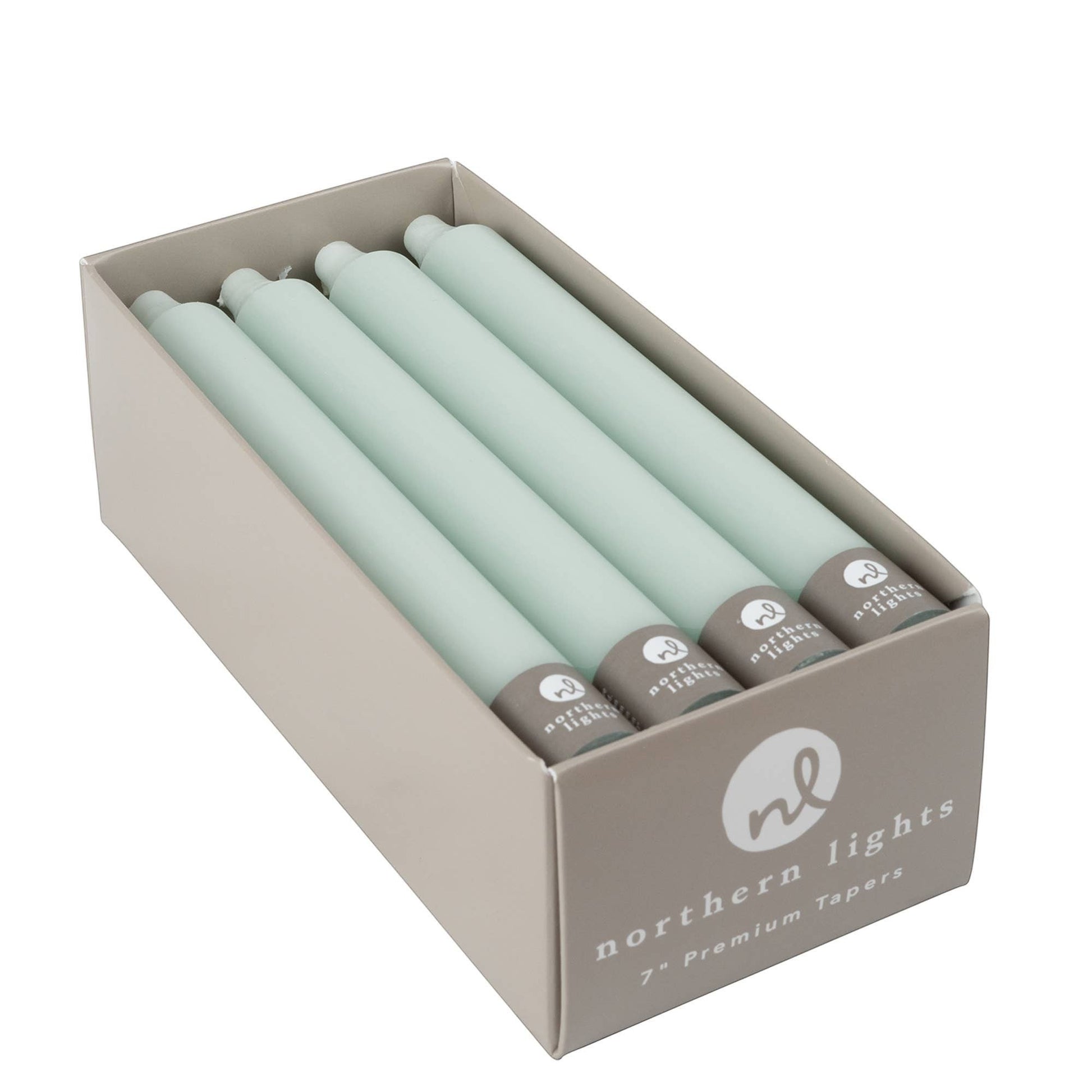 Mellow Monkey 12-piece box of pistachio green 7-inch smokeless and dripless taper candles