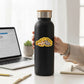 Mellow Monkey Believe In Yourself Pizza Rat sticker applied to a black water bottle on a desk