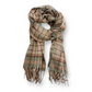 Mellow Monkey Rory classic plaid fringe scarf in soft brushed acrylic with green and brown checkered pattern