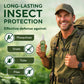 Mellow Monkey plant-based insect repellent spray held by a smiling hiker in a forest setting for outdoor protection.