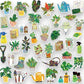 Mellow Monkey Plant Market holographic stickers feature potted plants, gardening tools, watering cans, and seed packets. Holographic finish.