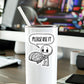 Mellow Monkey Please Use It vinyl sticker featuring a cartoon character holding a brain on a white tumbler