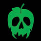 Mellow Monkey glow in the dark green vinyl poisoned apple crossbody bag with skull design and top zipper closure.