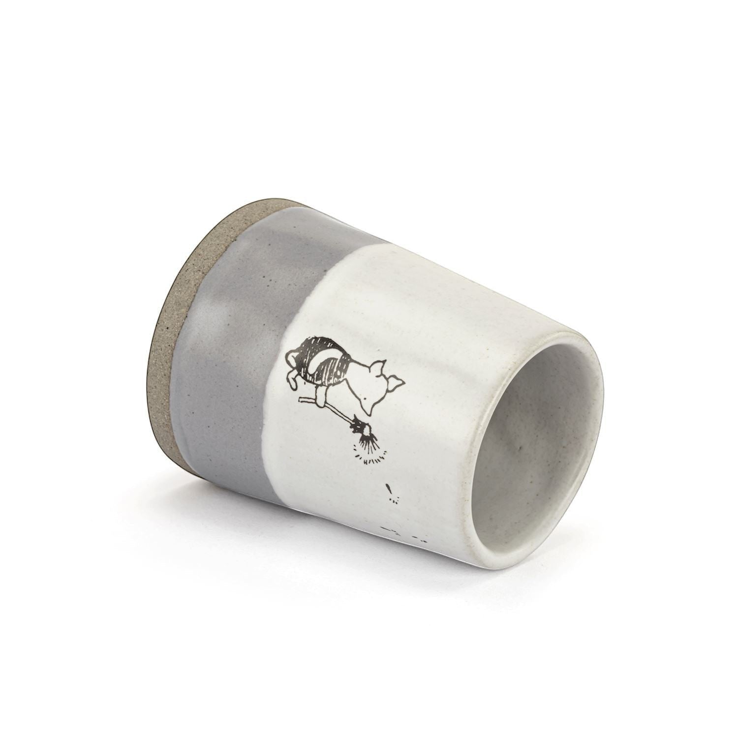 Mellow Monkey Winnie the Pooh stoneware vase in grey and white with a drawing of Pooh holding a dandelion.