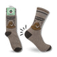 Mellow Monkey I Pooped Today crew socks in light brown with a cartoon poop character and dark brown accents.