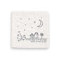 Mellow Monkey square white porcelain coaster featuring a black ink illustration of houses, moon, and best friend quote.