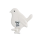Mellow Monkey white porcelain bird token with Peace And Love text for holiday gifting
