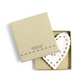 Mellow Monkey white porcelain heart-shaped trinket dish with scalloped edges and sentiment in a gift box