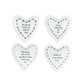 Mellow Monkey set of four white porcelain heart-shaped trinket dishes with scalloped edges and sentimental messages.