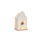 Mellow Monkey set of three white porcelain holiday houses with warm LED lights, festive wreaths, and red bows.