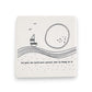 Mellow Monkey square white porcelain coaster with black sailboat illustration and inspirational quote