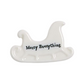 Mellow Monkey porcelain holiday wish token shaped like a sleigh with Merry Everything text in black lettering.