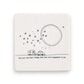Mellow Monkey white porcelain square coaster with black illustration of a car, caravan, and birds with sentimental text