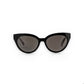 Mellow Monkey Portside Princess black cat-eye sunglasses with tortoise shell arms and grey lenses.