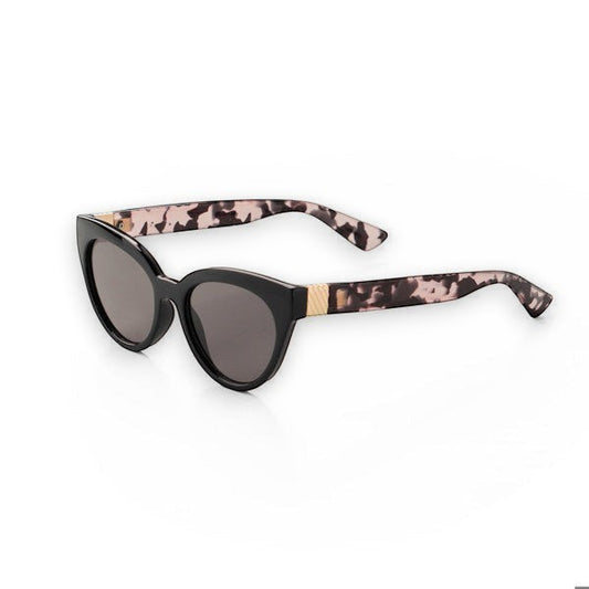 Mellow Monkey Portside Princess cat-eye sunglasses with black frames and tortoiseshell pattern arms.
