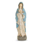 Mellow Monkey 19-inch resin Praying Mary statue with a blue veil, cream robe, and rosary beads on a stone base.