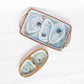 Mellow Monkey Providence oval acacia wood serving tray featuring Kim Hovell oyster shell artwork on a white background