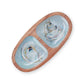 Mellow Monkey Providence oval acacia wood serving tray featuring Kim Hovell oyster artwork in blue and white tones.