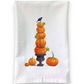 Mellow Monkey white cotton flour sack towel featuring a watercolor illustration of a pumpkin stack and a black bird.