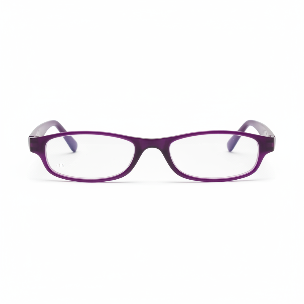 Mellow Monkey purple pocket reading glasses with a compact, lightweight frame design for portability.