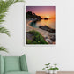 Mellow Monkey Quiet Beach at Dusk paint by numbers kit for adults, 16"x20". Features a serene beach scene at sunset with vibrant orange and purple sky.