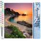 Mellow Monkey Quiet Beach at Dusk paint by numbers kit for adults, 16"x20", advanced difficulty, includes canvas, brushes, acrylic paints, and hanging hardware.