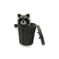 Mellow Monkey 3D printed articulated raccoon fidget toy emerging from a small grey trash can