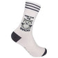Mellow Monkey off-white cotton blend socks featuring a raccoon graphic and the text Here For The Snacks