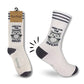Mellow Monkey off-white cotton blend socks featuring a raccoon graphic and the text Here For The Snacks