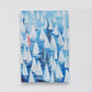 Mellow Monkey Race Day microfiber tea towel with a painting of many sailboats on blue water, one red sailboat stands out.