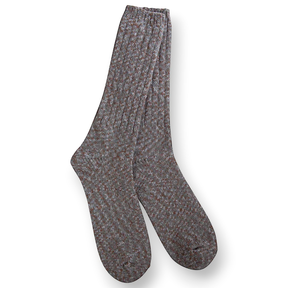 Mellow Monkey Ragg Crew socks in Ragg Stone grey with a ribbed leg design made from soft polyester blend fabric.