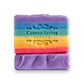 Mellow Monkey Love Rainbow Pride handmade bar soap, 4-oz, with vibrant rainbow stripes and embossed logo.