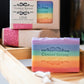 Mellow Monkey Love Rainbow Pride handmade bar soap, 4oz, with mango, lemon, and raspberry scents. Vegan and all-natural.