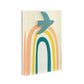 Mellow Monkey Together Tile acrylic wall art featuring a teal bird flying over a pastel rainbow on a cream background. 5 x 7-in.