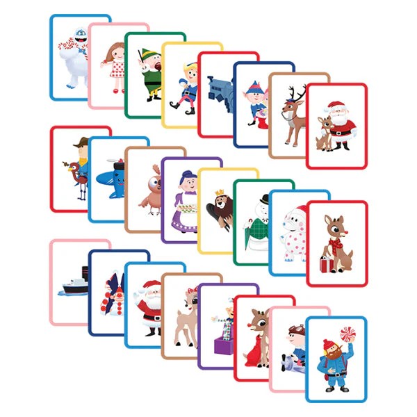 Mellow Monkey Ready Rudolph card game featuring festive characters like Santa, elves, and reindeer. Perfect for holiday parties.