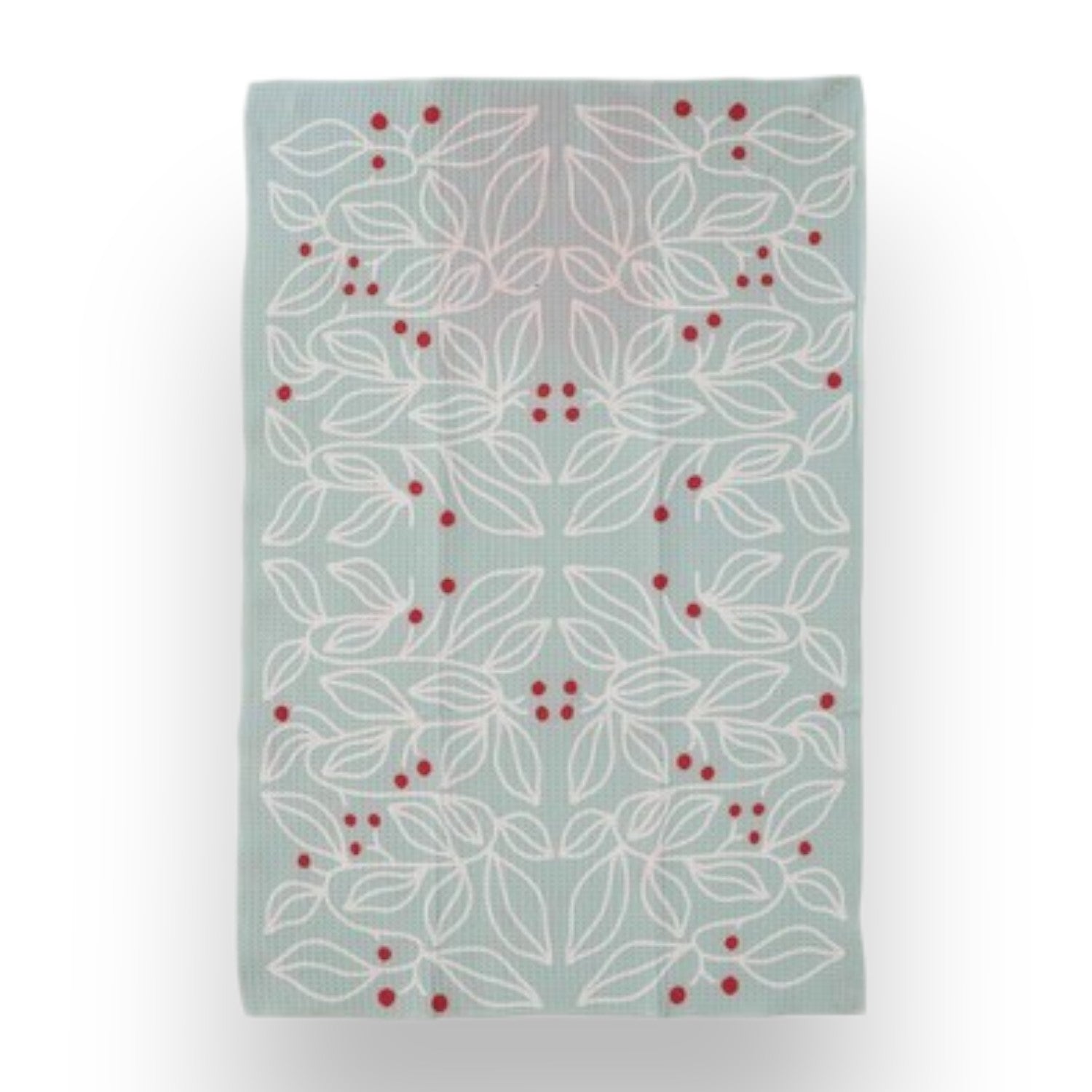 Mellow Monkey recycled microfibre tea towels featuring 12 festive holiday patterns in red, green, and neutral tones.