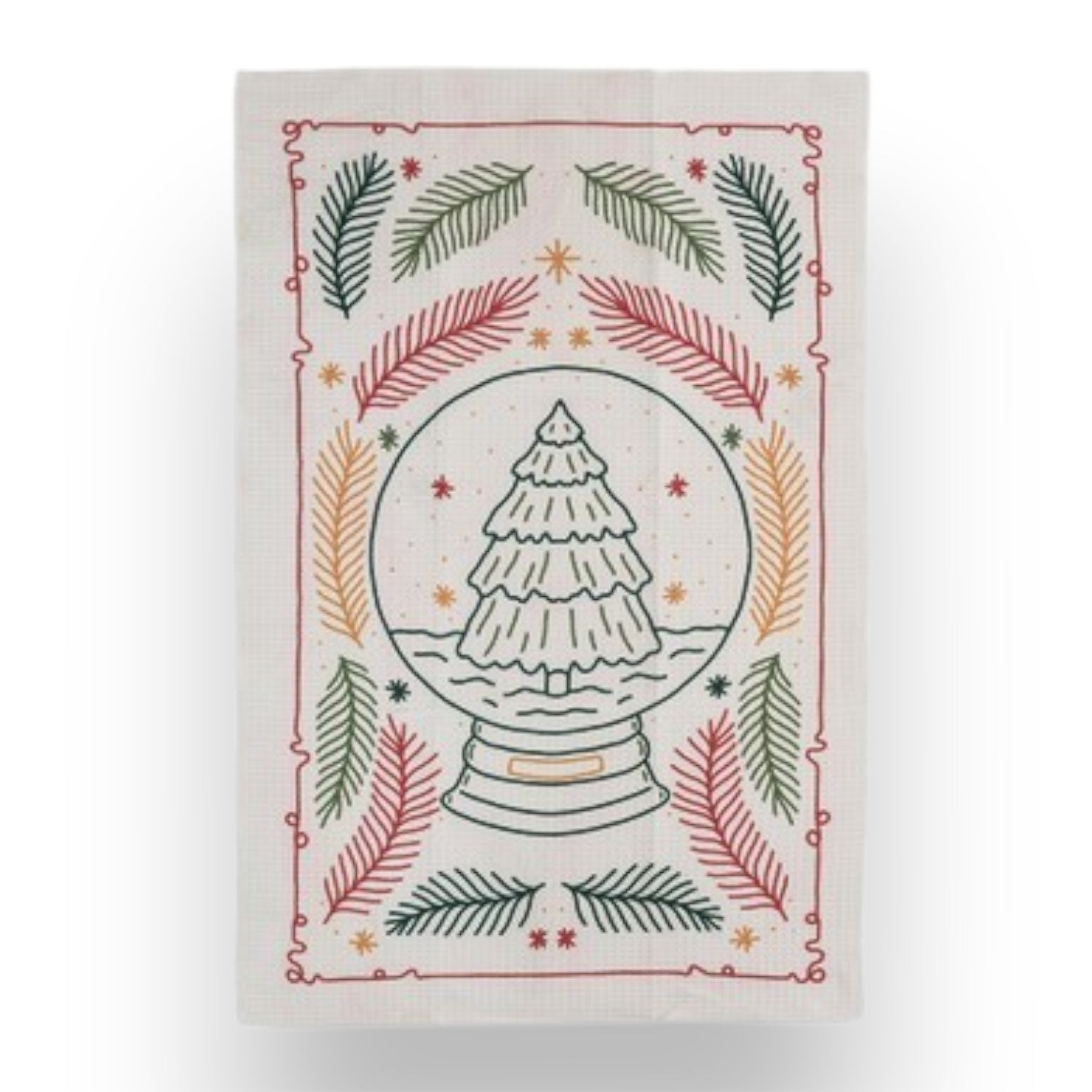 Mellow Monkey recycled microfibre tea towels featuring 12 festive holiday patterns in red, green, and neutral tones.