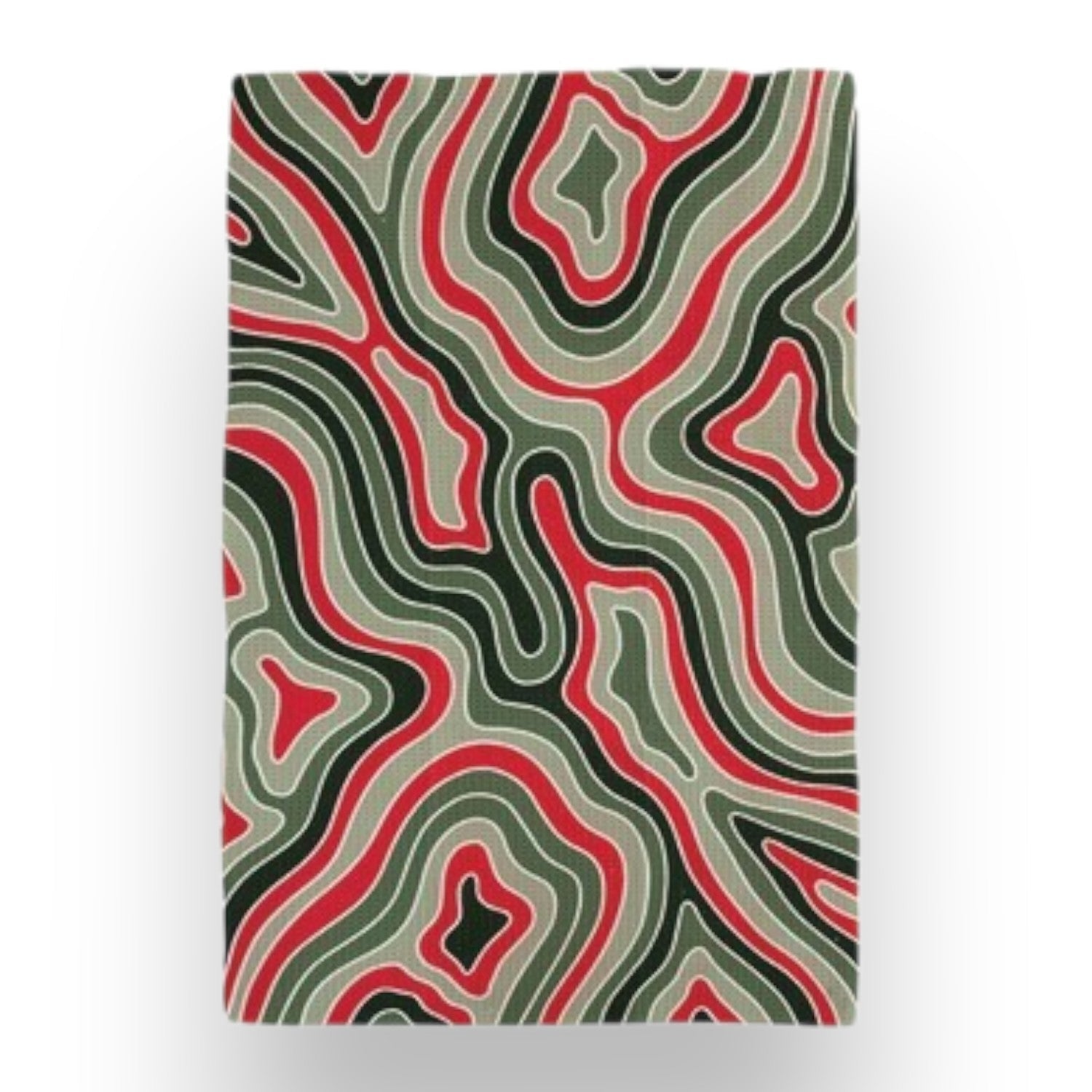 Mellow Monkey recycled microfibre tea towels featuring 12 assorted festive holiday patterns in red, green, and white.