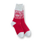 Mellow Monkey red confetti holiday crew socks with white snowflake pattern and ribbed texture