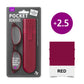 Mellow Monkey red pocket reading glasses with matching slim protective case and microfibre cloth in retail packaging