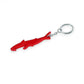 Mellow Monkey red aluminum shark-shaped bottle opener keychain with a metal ring